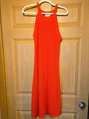 Eliza J Bright Orange Knit Midi Dress